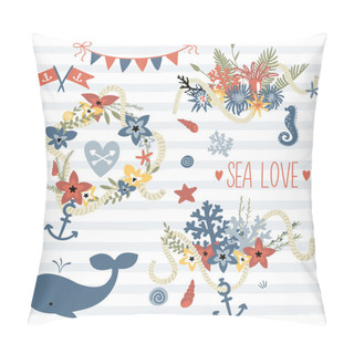 Personality  Doodle Illustration In Sea Theme Pillow Covers