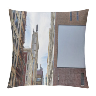 Personality  Vacant Billboard With Empty Advertising Space On Building Of Downtown Street In New York City Pillow Covers