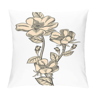 Personality  Vector Illustration Of  Flowers With Leaves.Very Detailed Flowers In Sketch Style.Elegant Floral Decoration For Design. All Elements Of Composition Are Separated In Each Group. Pillow Covers