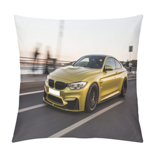 Personality  Golden Sport Sedan Car Front View On The Autobahn Pillow Covers