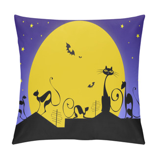 Personality  Silhouettes Of Black Cats And Bats Pillow Covers