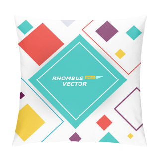 Personality  Abstract Composition. Minimalistic Fashion Backdrop Design. Colored Rhombus Figure Icon. Green, Yellow, Red Lozenges Font Texture. Creative White Banner. Squares Connection Flyer Fiber. Vector Art. Pillow Covers