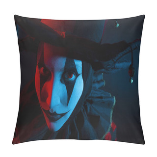 Personality  Serious Jester's Face, Close-up. Pillow Covers
