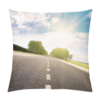 Personality  Asphalt Road In Green Sunset Meadow Pillow Covers