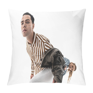 Personality  Creative Models With Lines On Faces Posing For Brand Promotion Pillow Covers