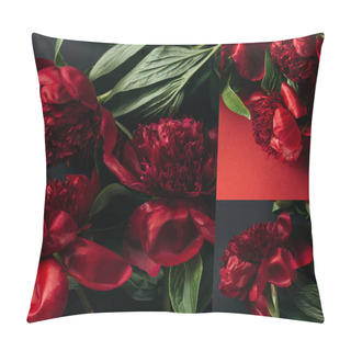 Personality  Collage Of Red Peonies On Black And Red Background Pillow Covers