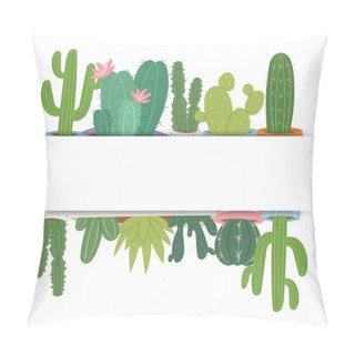 Personality  Vector Frame Cactus With Flowers And Green Succulents Isolated Object, Botanical Frame. Card Green Floral Design. Greenery Cactus Plants Ornament. Pillow Covers
