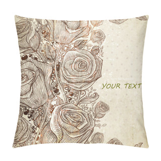 Personality  Stylish Floral Background, Retro Engraving Flowers For Vintage Design. Pillow Covers
