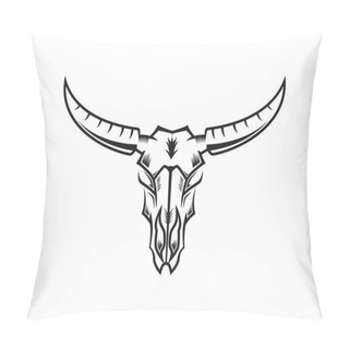 Personality  Bull Skull Illustration With Silhouette Style Vector Pillow Covers
