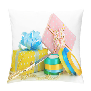 Personality  Tapes For Wrapping Gifts With Holiday Gifts Isolated On White Pillow Covers