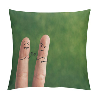 Personality  Cropped View Of Funny Couple Of Fingers On Green Pillow Covers