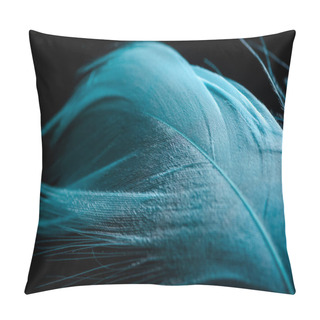 Personality  Close Up Of Colorful Blue Textured Feather Isolated On Black Pillow Covers