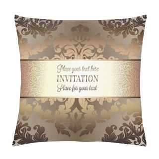 Personality Baroque Background With Antique, Luxury Beige, Brown And Gold Vintage Frame, Victorian Banner, Damask Floral Wallpaper Ornaments, Invitation Card, Baroque Style Booklet, Fashion Pattern Pillow Covers