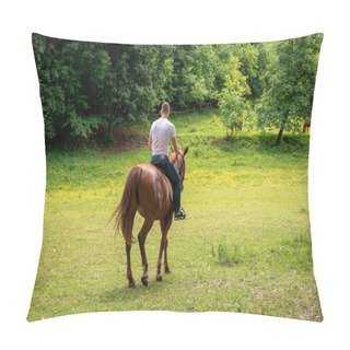 Personality  Young Man Enjoying Horseback Riding In City Of Valjevo Pillow Covers