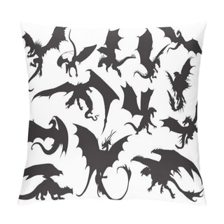 Personality  Vector Illustration Of Dragon Silhouettes Isolated On White Background Pillow Covers