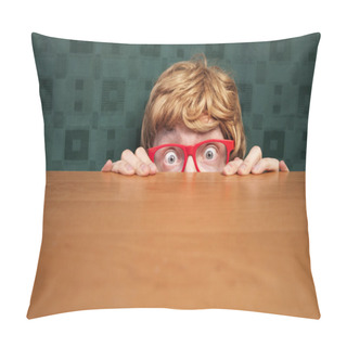 Personality  Scared Nerd Hiding Behind A Desk Pillow Covers