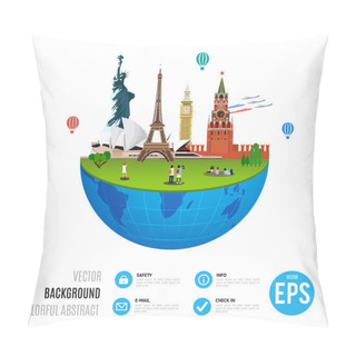 Personality  World Landmarks Concept On White Background. Vector Illustration For Travel Design. Pillow Covers