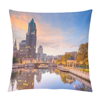 Personality  Downtown Skyline With Buildings Along The Milwaukee River At Night, In Milwaukee, Wisconsin. Pillow Covers