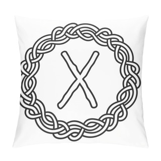 Personality  Rune Gebo In A Circle - An Ancient Scandinavian Symbol Or Sign, Amulet. Viking Writing. Hand Drawn Outline Vector Illustration For Websites, Games, Print And Engraving. Pillow Covers