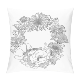 Personality  Poppy And Chamomile Wreath Pillow Covers