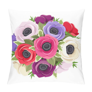 Personality  Bouquet Of Colorful Anemone Flowers. Vector Illustration. Pillow Covers