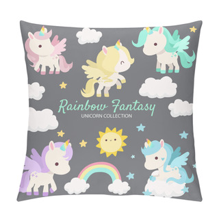 Personality  Pretty And Cute Unicorn Characters With Clouds And Rainbow Pillow Covers