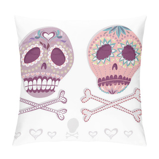 Personality  Mexican Skull Set. Colorful Skulls With Flower And Heart Ornamen Pillow Covers