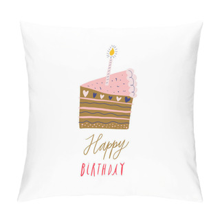 Personality  Bday Cake And Lettering Greeting Phrase Illustration. Design In Scandinavian Nursery Style. Perfect For Baby Shower Party. Vector EPS Clip Art Pillow Covers