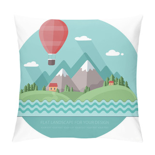 Personality  Traveling In A Balloon. Spring.  Vacation Home On A Background O Pillow Covers