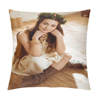 Personality  Young Woman In Boho Style Pillow Covers