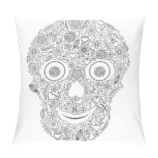 Personality  Abstract Floral Skull On White Background. Pillow Covers