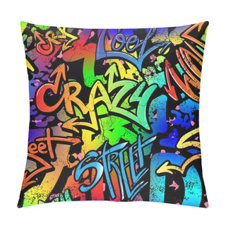 Personality  Abstract Bright Graffiti Pattern. With Bricks, Paint Drips, Words In Graffiti Style. Graphic Urban Design For Textiles, Sportswear, Prints. Pillow Covers