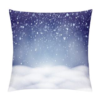 Personality  Winter Snow Background, Falling Snow, Snowflakes. Christmas Blue Vector Landscape. Pillow Covers