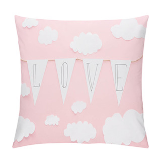 Personality  Top View Of Paper Garland With 'love' Lettering Isolated On Pink, St Valentines Day Concept Pillow Covers