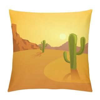 Personality  Cartoon Illustration Of A Desert Background With Cactuses Pillow Covers