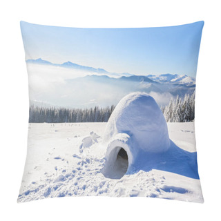 Personality  Marvelous Huge White Snowy Hut, Igloo  The House Of Isolated Tourist Is Standing On High Mountain Far Away From The Human Eye. Pillow Covers