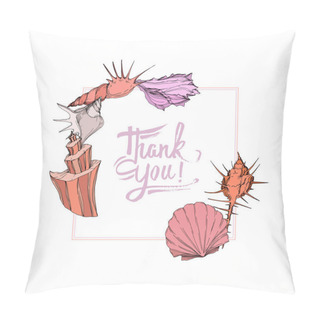 Personality  Vector Summer Beach Seashell Tropical Elements. Engraved Ink Art. Frame Border Ornament Square. Pillow Covers