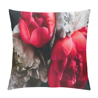 Personality  Bouquet Of Wet Pink And Blue Peonies Isolated On Black, Close Up View Pillow Covers