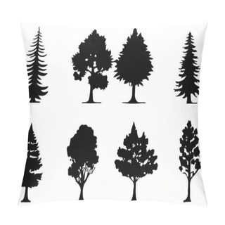 Personality  Trees And Forest Silhouettes Set Isolated Vector Illustration Pillow Covers