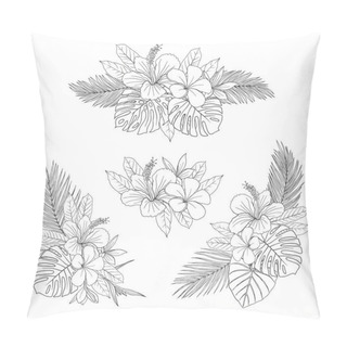 Personality  Exotic Flowers Bouquets Hand Drawn Sketches Set Pillow Covers