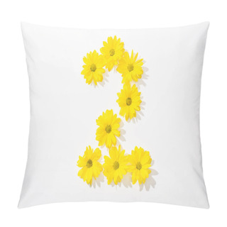 Personality  Top View Of Yellow Daisies Arranged In Number 2 On White Background Pillow Covers
