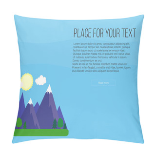 Personality  Bright Vector Illustration With Mountains, Trees, Sun, Clouds And Place For Text.  Pillow Covers