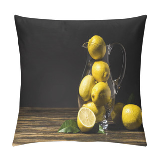 Personality  Glass Jug With Yellow Lemons On Wooden Tabletop Pillow Covers