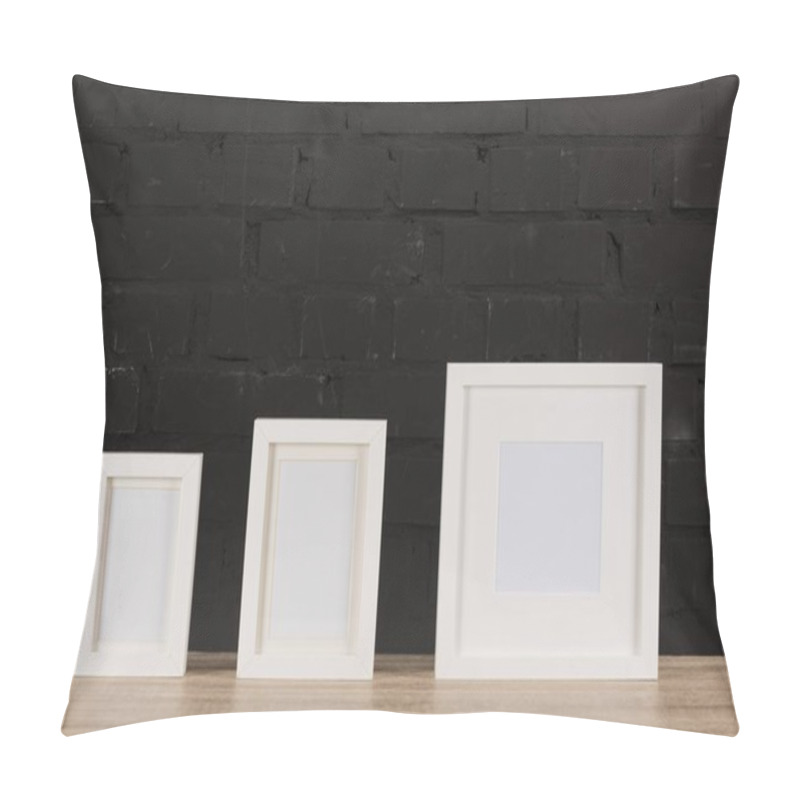 Personality  Empty Photo Frames On Wooden Tabletop Pillow Covers