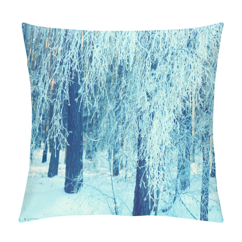 Personality  Pine Branches Covered With Rime. Natural Winter Background. Winter Nature. Snowy Forest. Christmas Background. Pillow Covers