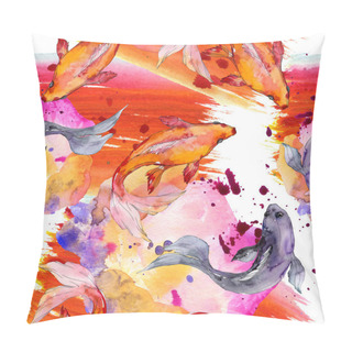 Personality  Aquatic Fish Set. Red Sea And Exotic Fishes Inside: Goldfish. Watercolor Illustration Set. Watercolour Drawing Fashion Aquarelle. Seamless Background Pattern. Fabric Wallpaper Print Texture. Pillow Covers