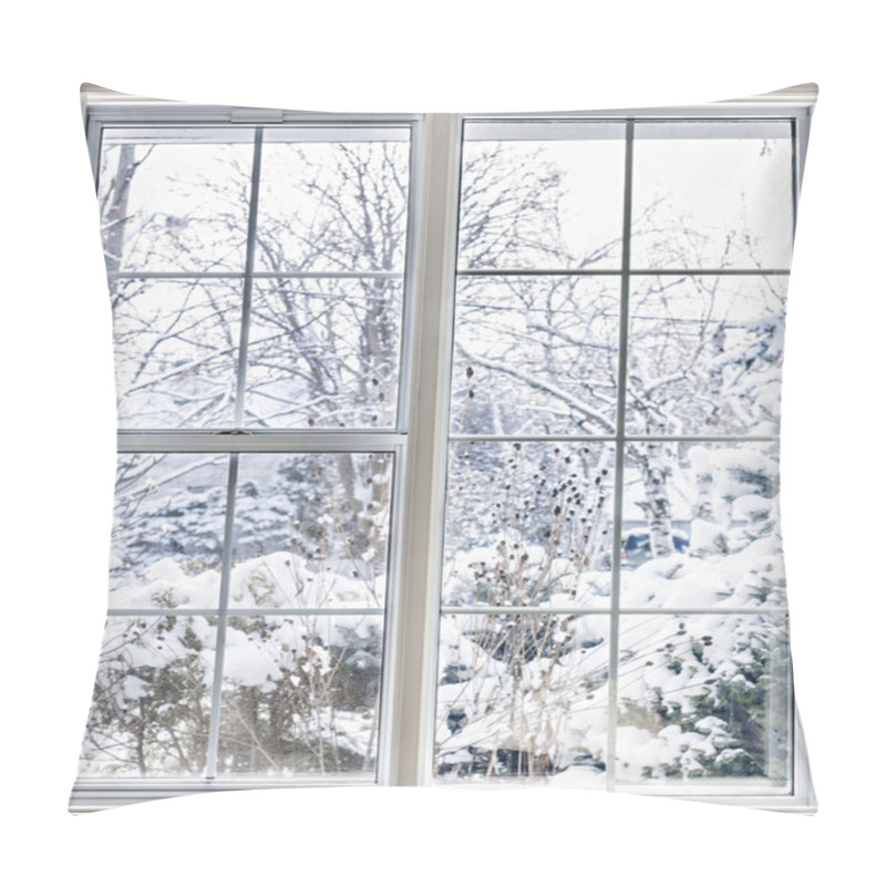 Personality  Winter view through window pillow covers