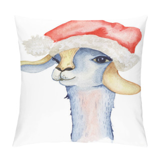 Personality  Christmas Lama Illustration With Santa Hat And Scarf Winter Watercolor Animals Cute Kids Illustration Perfect For Greeting Or Post Cards, Prints On T-shirts, Phone Cases Pillow Covers