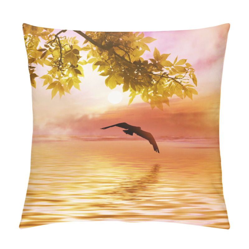 Personality  Birds flying over the river pillow covers