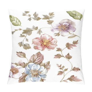 Personality  Watercolor Illustration Flower Set In Simple White Background Pillow Covers